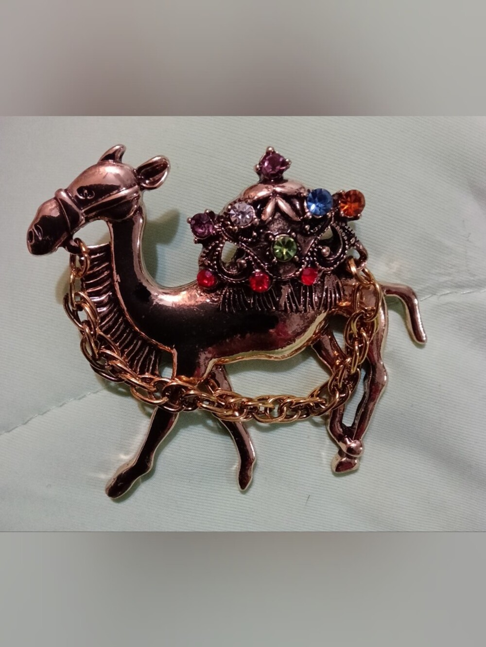 Source Unknown Gold-Tone Camel Brooch with Multicolor Crystals